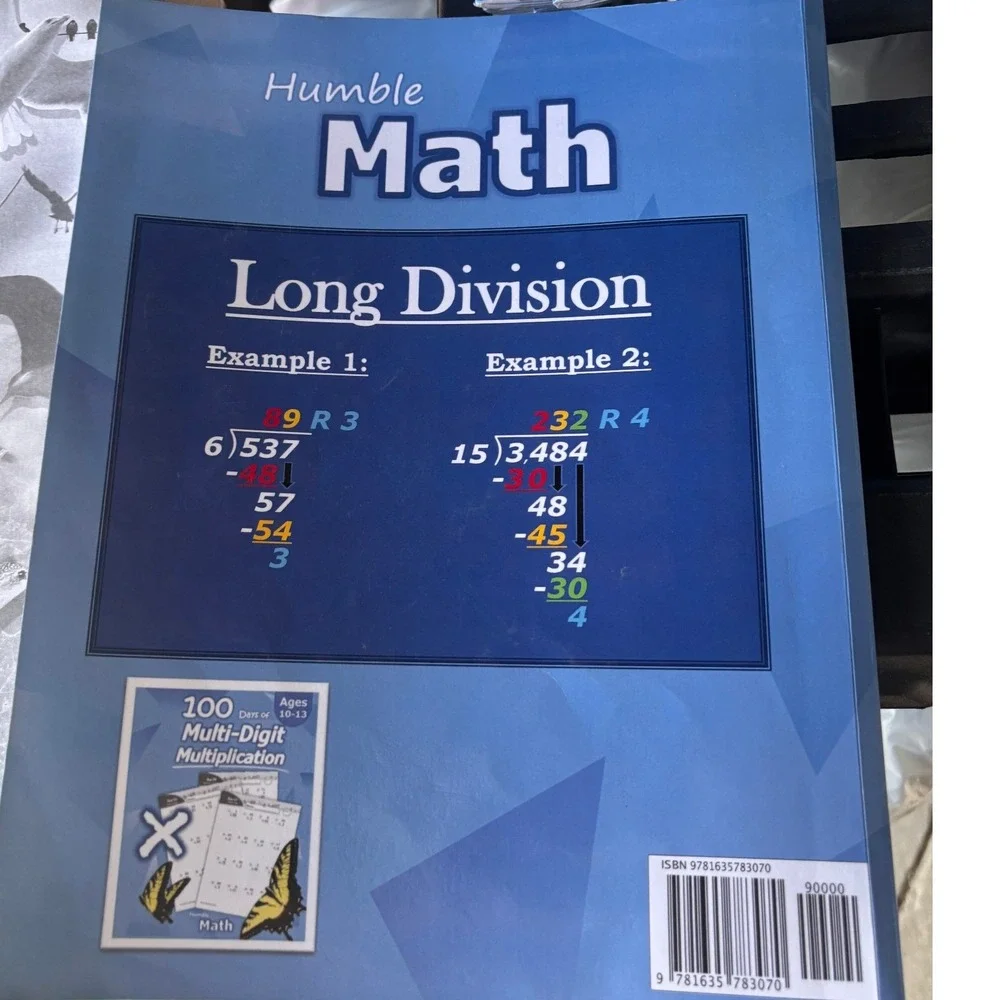 Humble Math Long Division Workbook Ages 10-13 Blue 100 Days Practice